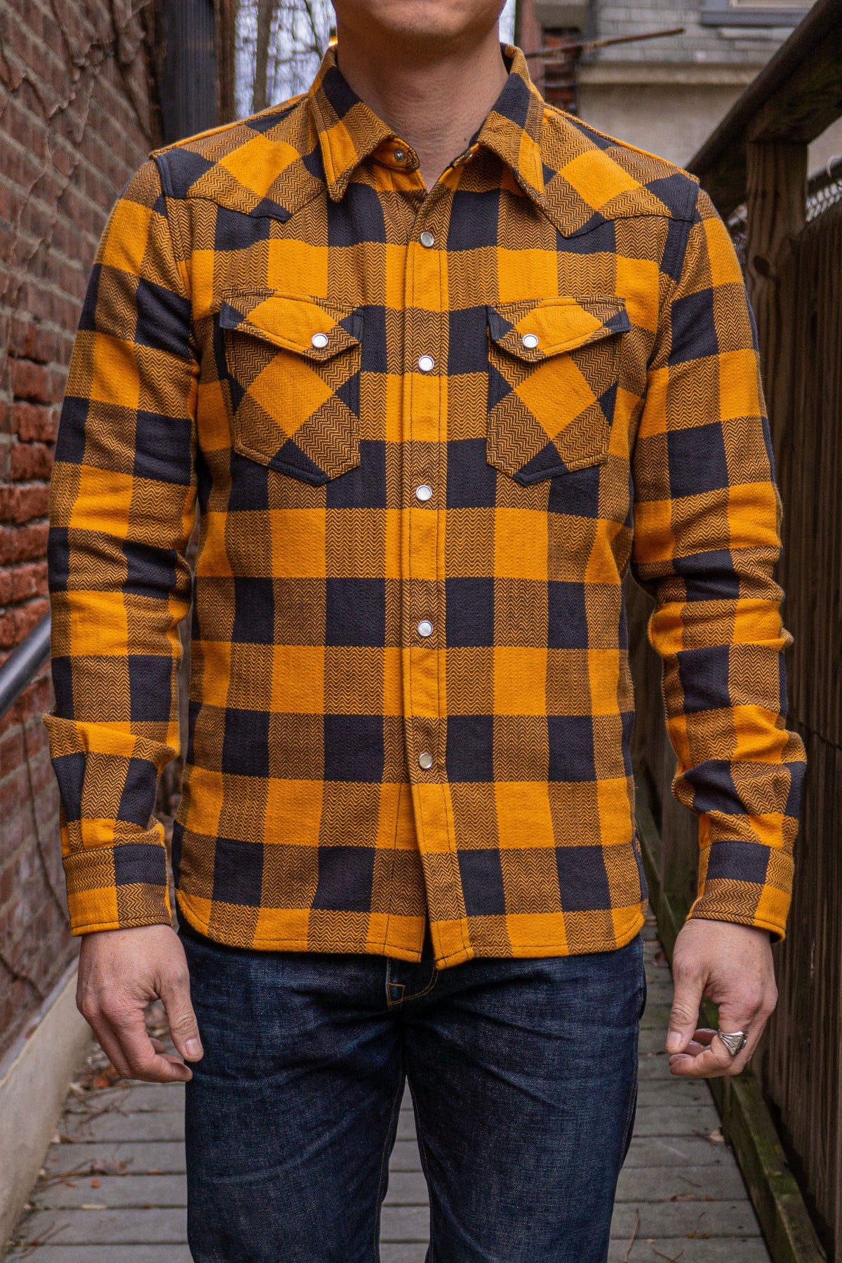 The Flat Head - FN-SNW-005L - Ombre Check Flannel Western Shirt - Pink/Black 38 | M