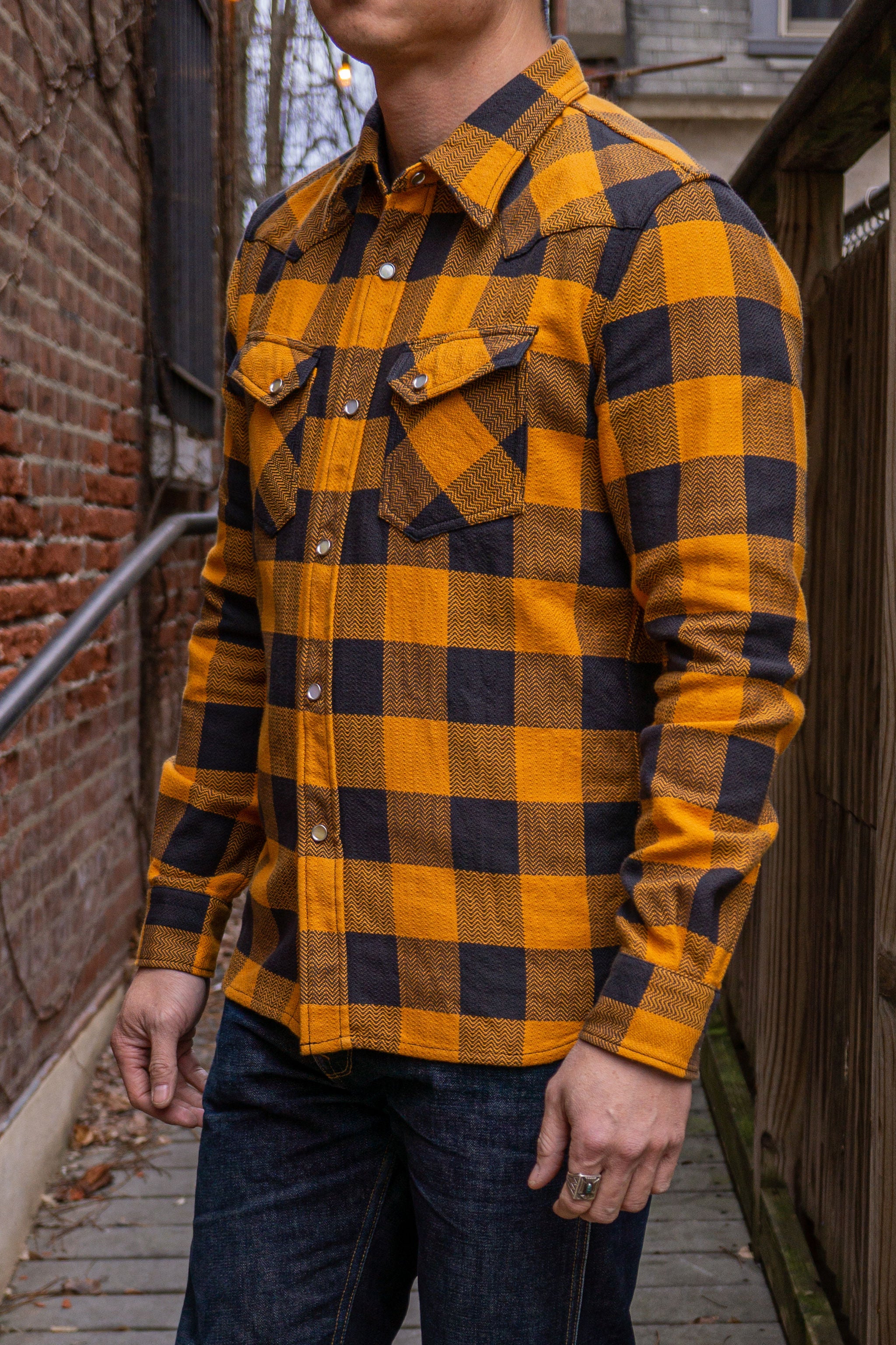 The Flat Head - FN-SNW-005L - Ombre Check Flannel Western Shirt - Pink/Black 38 | M