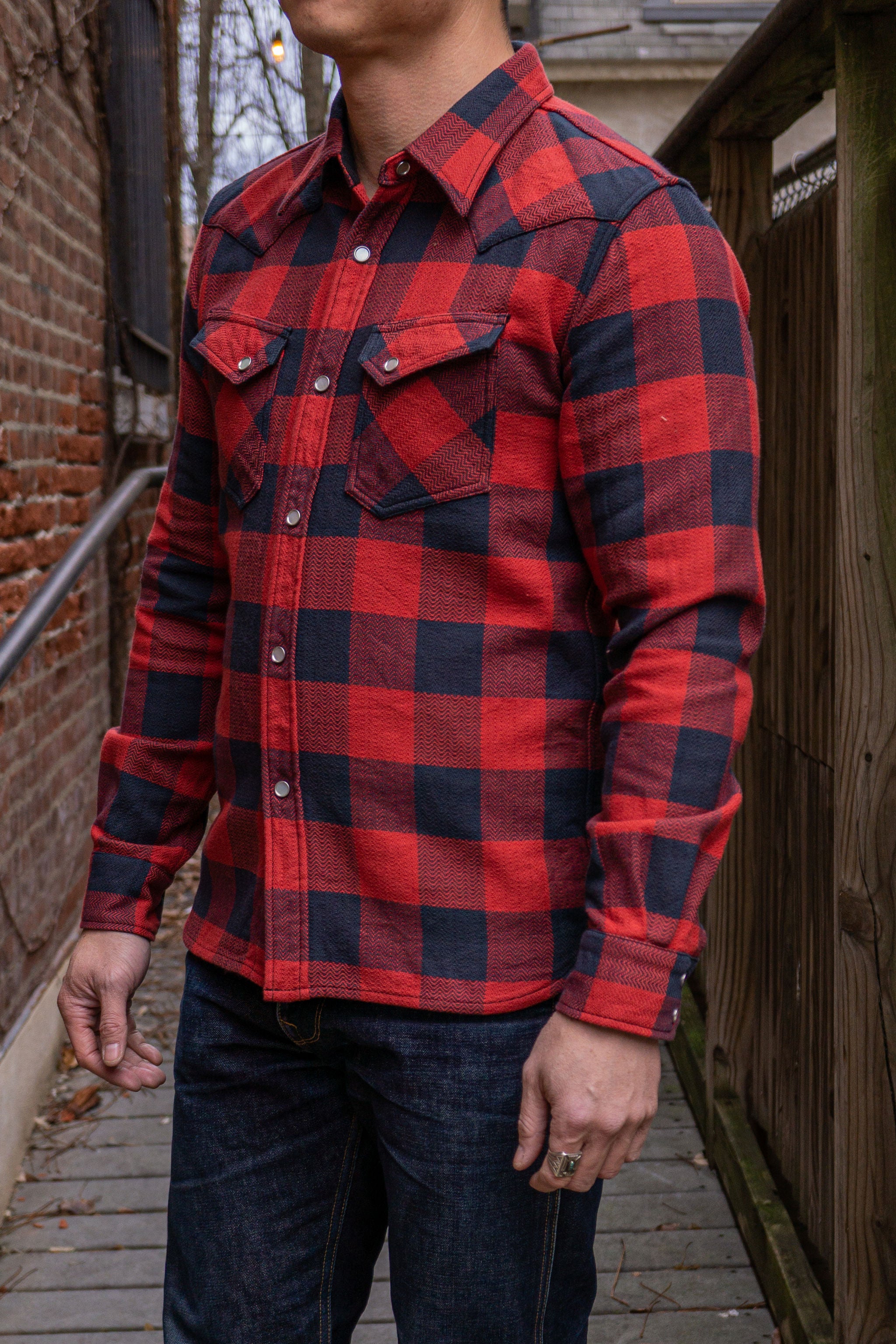 THE FLAT HEAD NEL BLOCKCHECK SHIRT FN-SNR-001L OR/NVY 40 - ブランド別