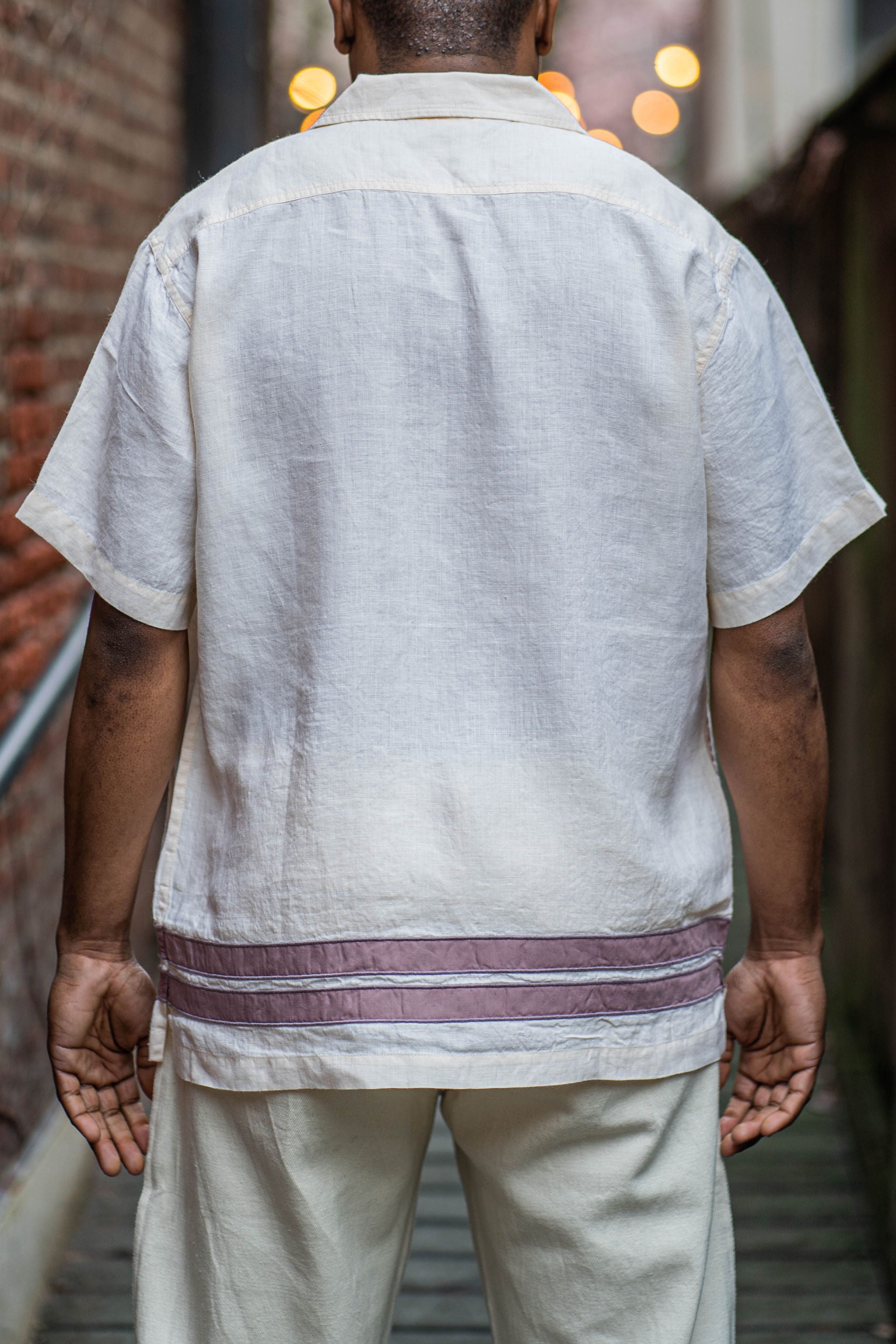 3sixteen Leisure Shirt - Natural/Mauve Border Stripe Applique