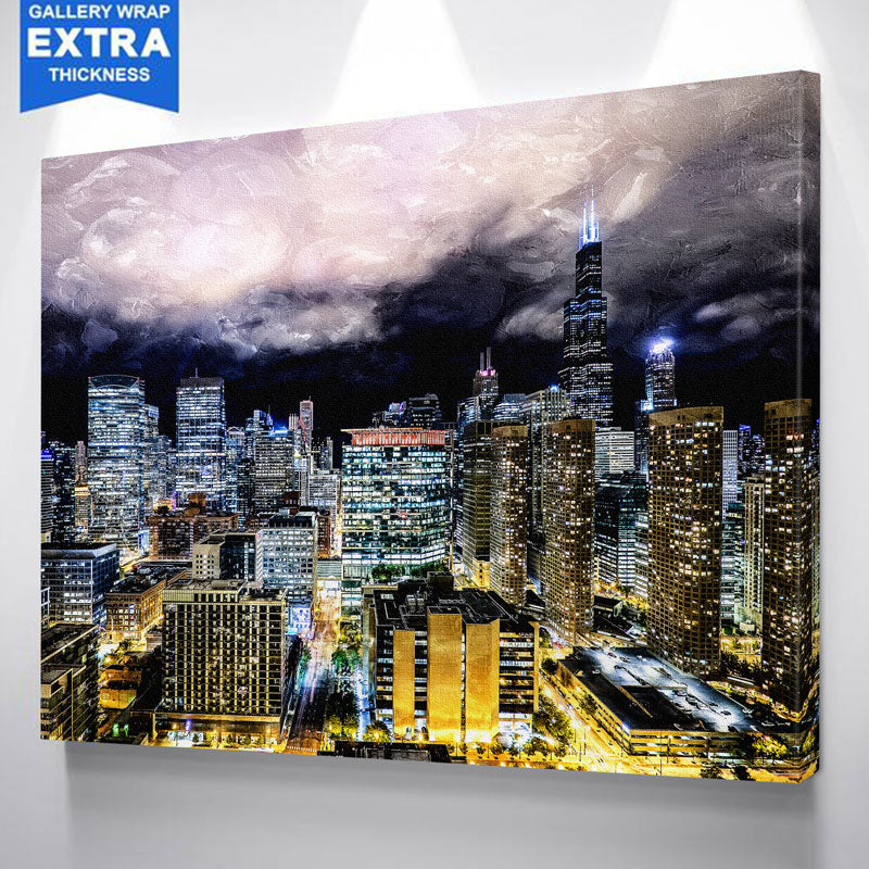 Bright Chicago Skyline Painting Canvas - Zapwalls