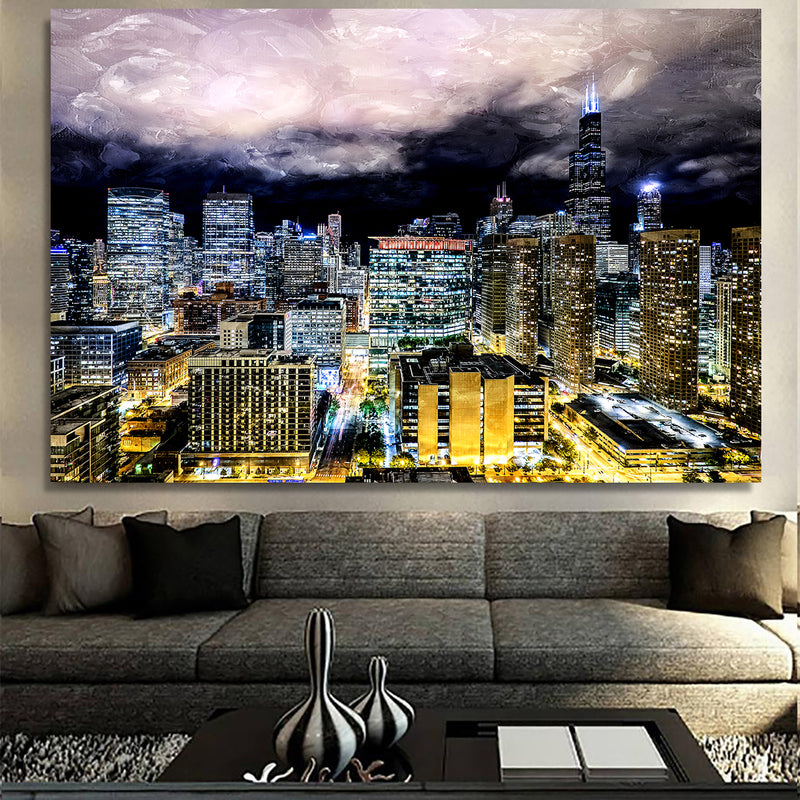 Bright Chicago Skyline Painting Canvas - Zapwalls