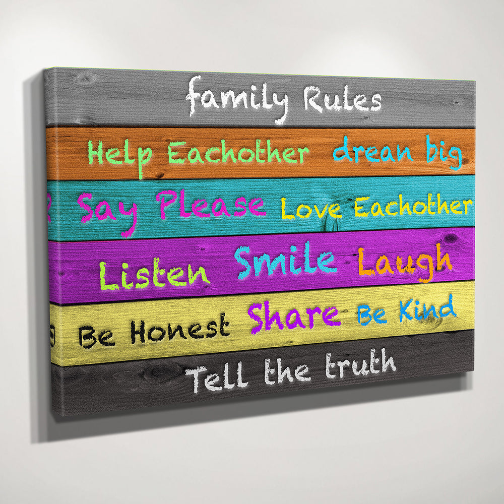 Family Rules Colorful Wood Canvas - Zapwalls