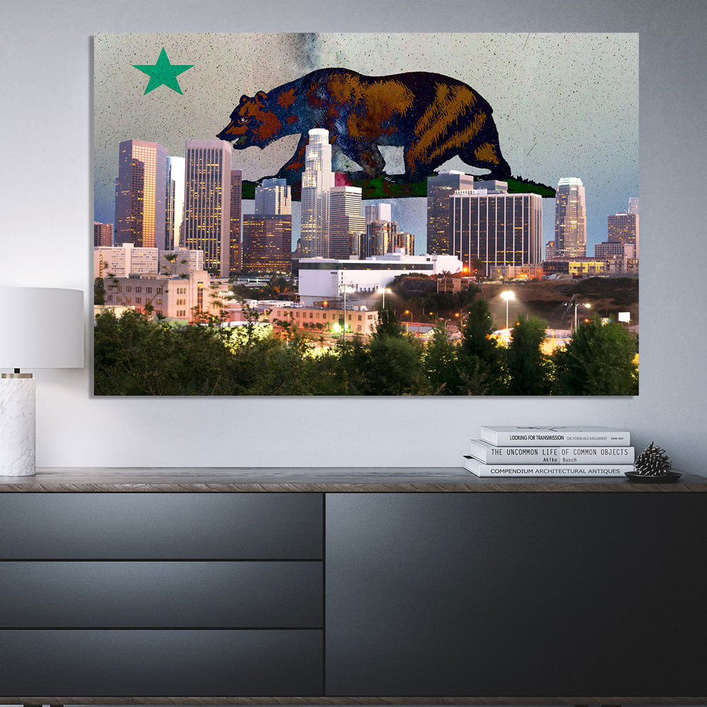 Retro Cali Flag Los Angeles Skyline Canvas Wall Art Zapwalls