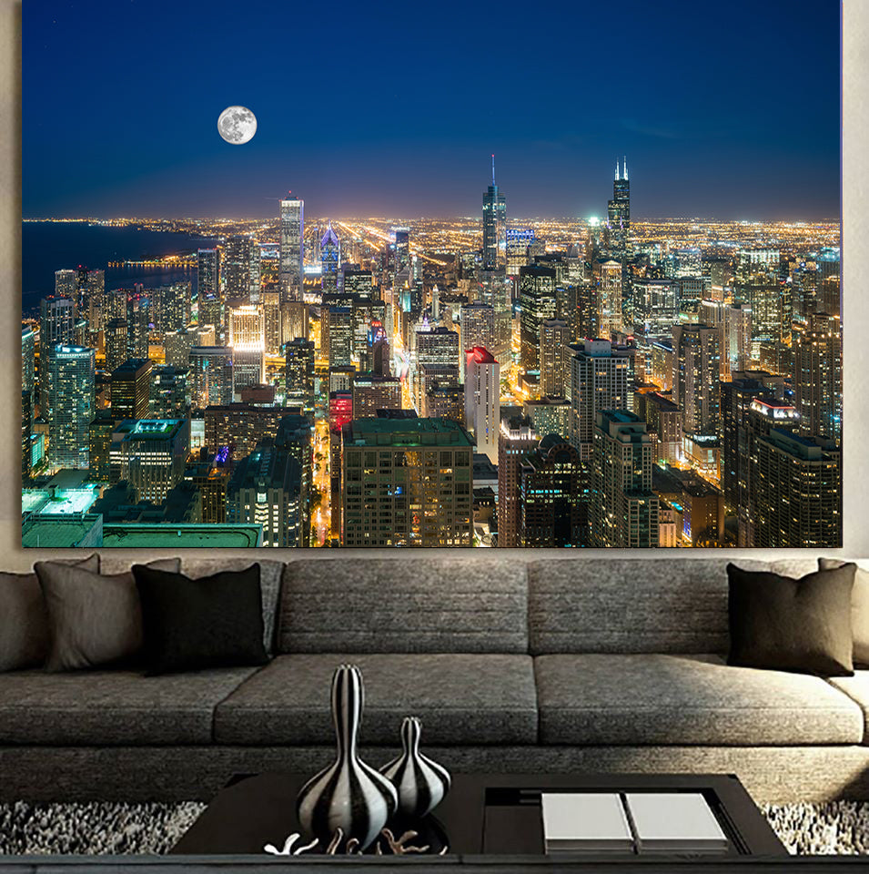 Aerial Moon Chicago Canvas - Zapwalls