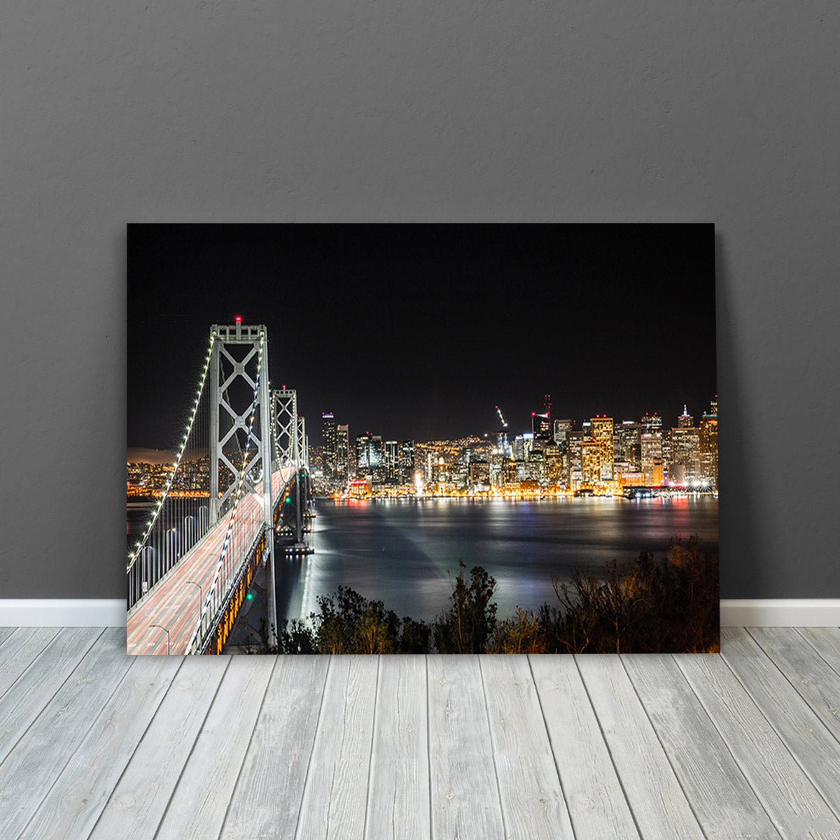 San Francisco Oakland Bay Bridge Night Skyline Canvas Zapwalls