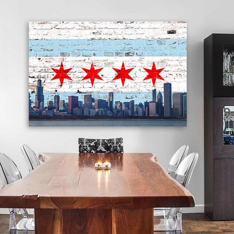 W flag Chicago skyline digital drawing | Art Board Print