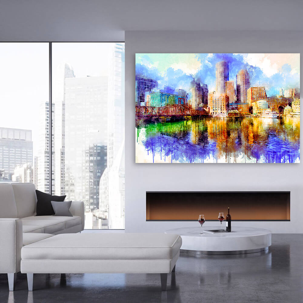 Spacious Harbor Skyline Wall Decoration Canvas Art City 