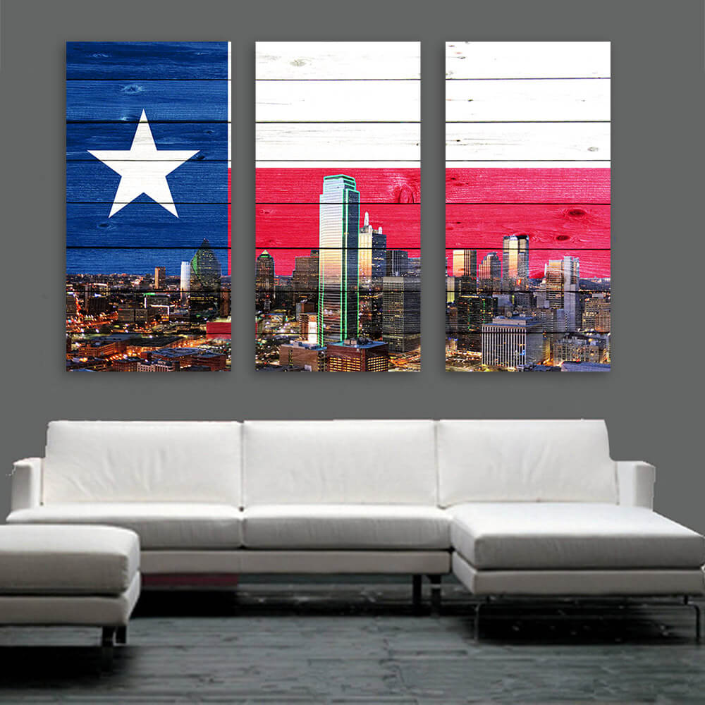 Dallas Texas Flag Skyline Wood Wall Art Zapwalls