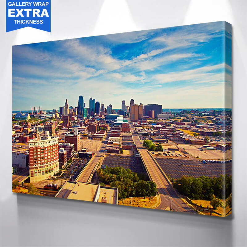 Aerial Sunny Kansas City Skyline Wall Art Zapwalls