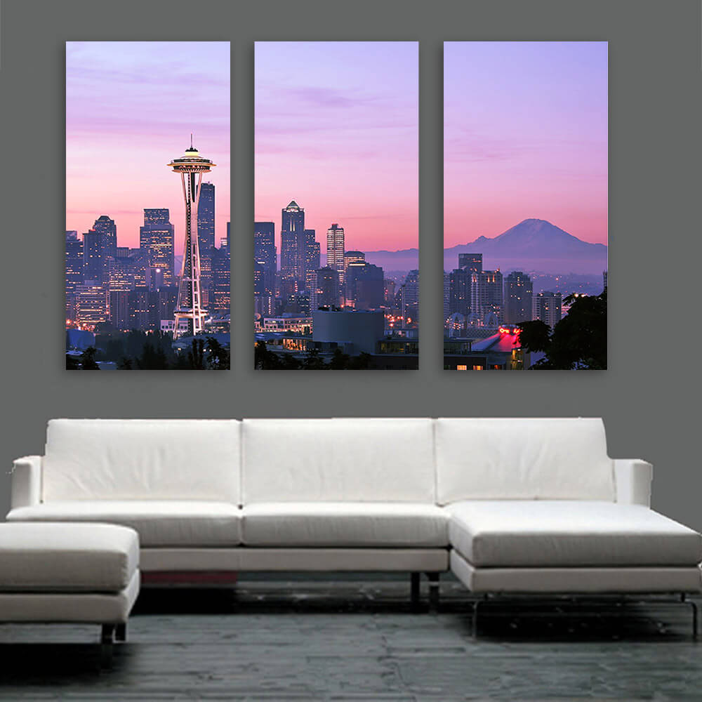 Seattle Colorful Skyline Mt Rainier Wall Art Zapwalls