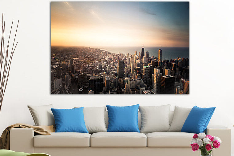 Sunny Chicago Skyline Wood Canvas - Zapwalls