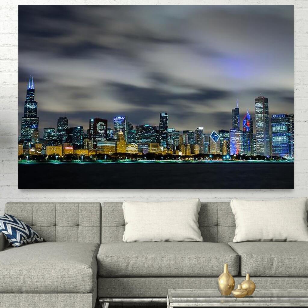 AMAZING CHICAGO SKYLINE BLUE GLOW Canvas Zapwalls