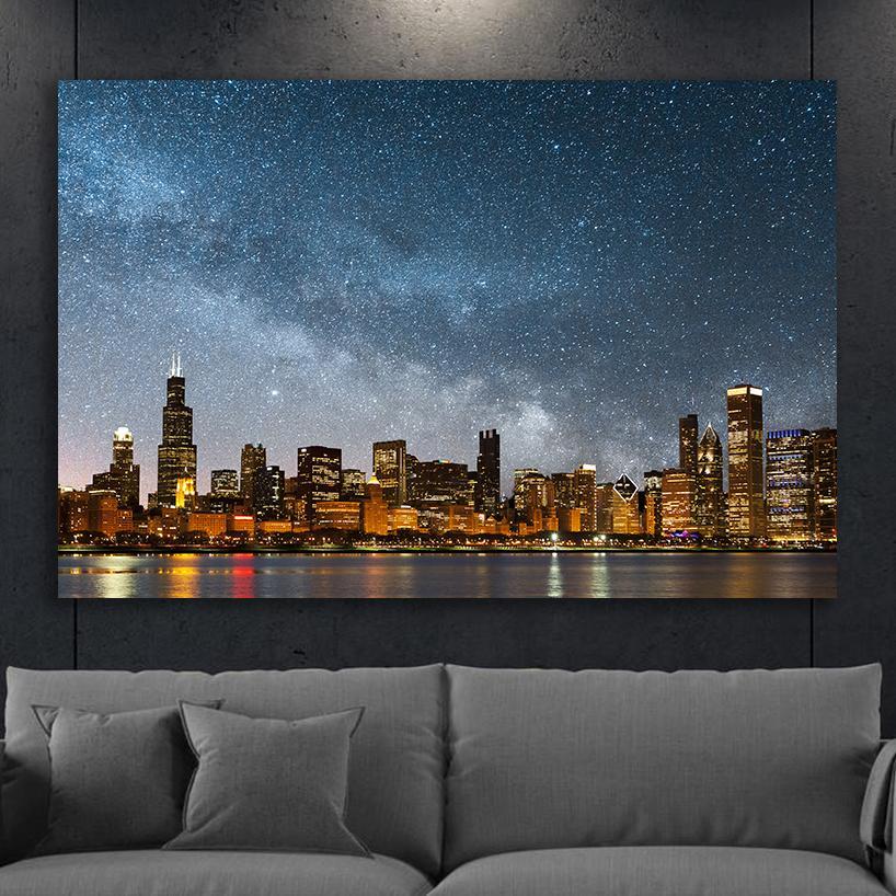 Sunny Chicago Skyline Wood Canvas - Zapwalls