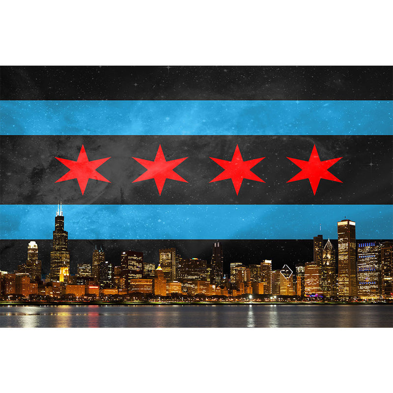 Black Chicago Flag Skyline - Zapwalls