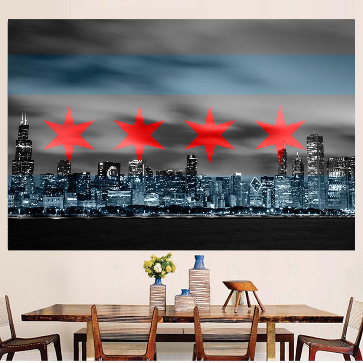 Chicago Flag Black White Skyline Wall Graphic Zapwalls