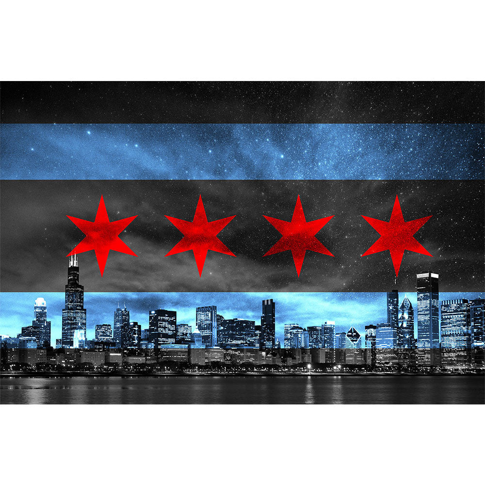 Chicago Skyline Flag Glow Wall Graphic - Zapwalls