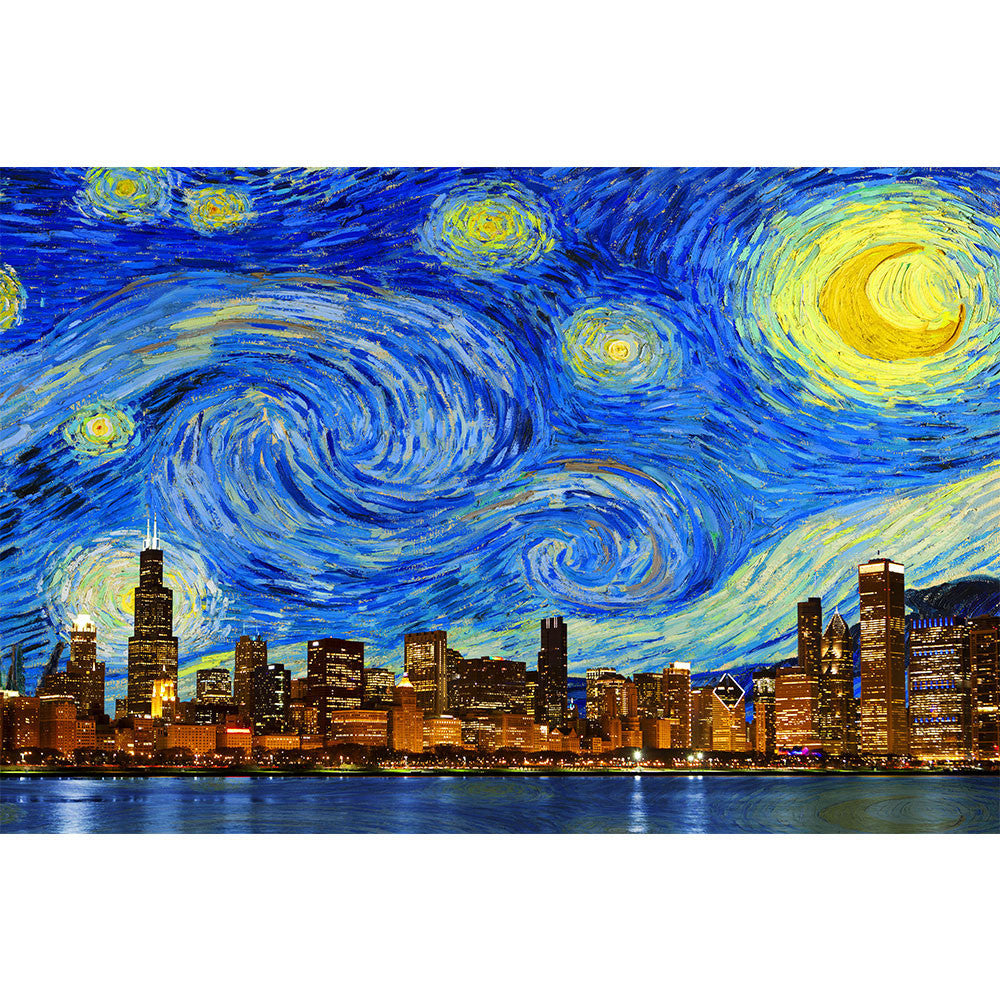 Starry Night Chicago Skyline Wall Graphic