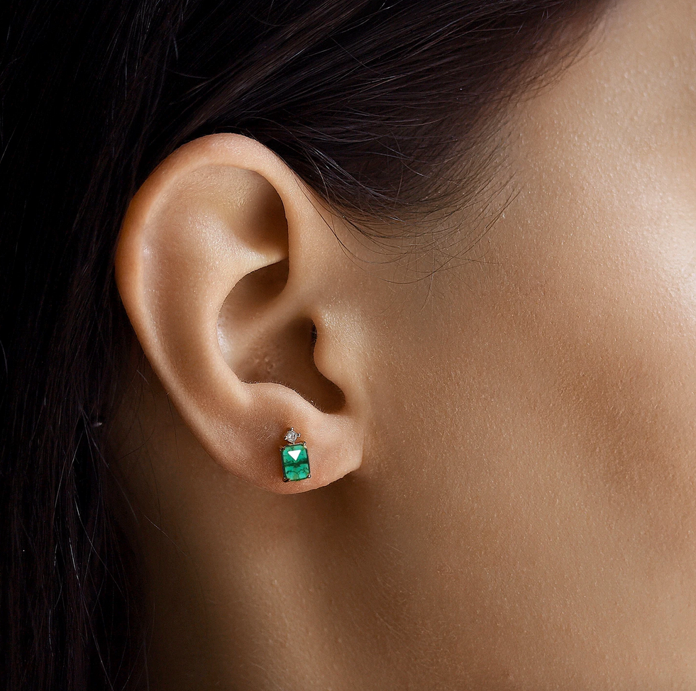 Green Stone Earrings with CZ Drop