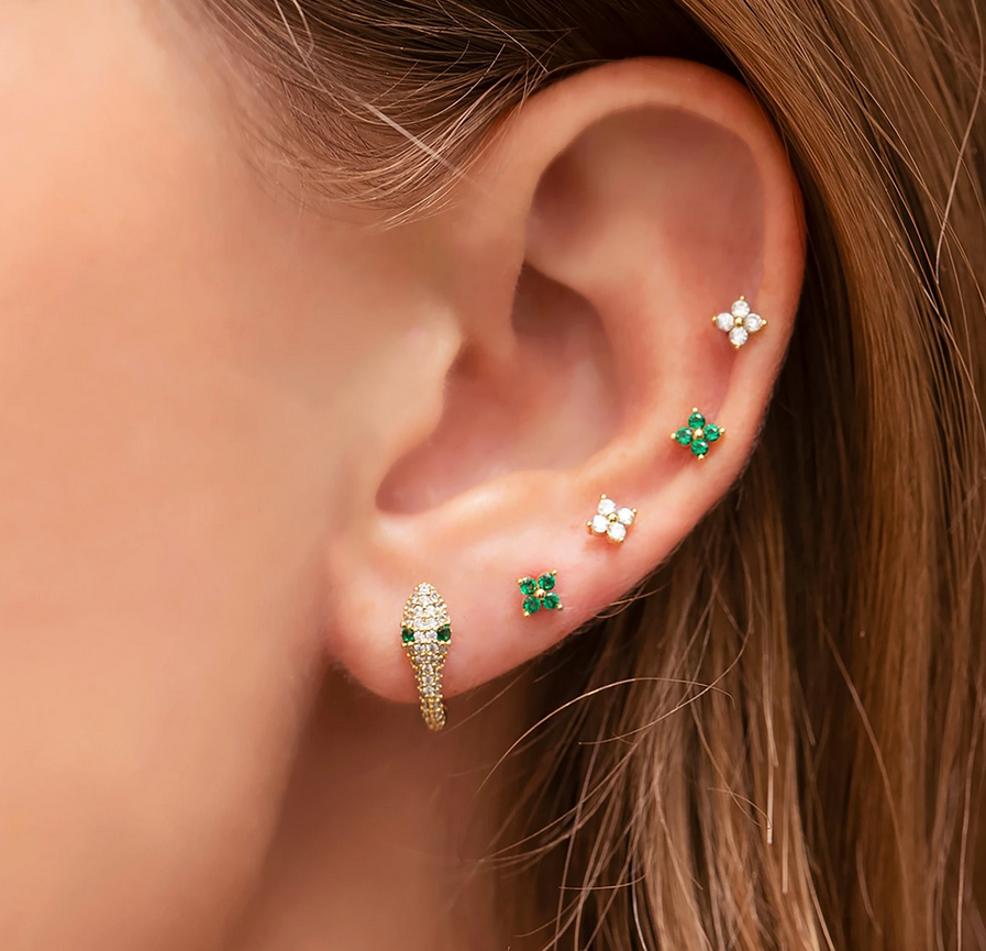Tiny Green Flower Cluster Studs