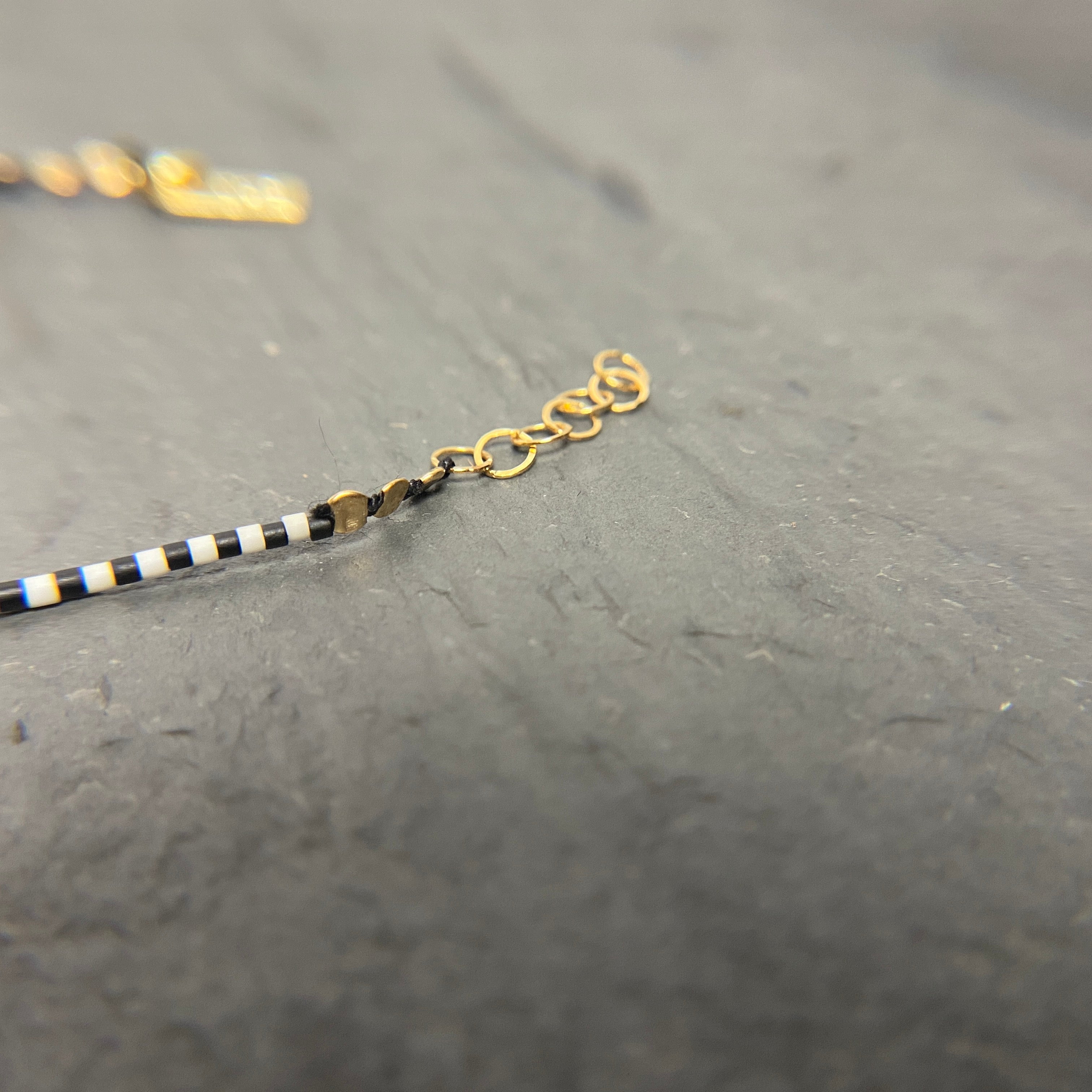 Beaded Black & White & Gold Bracelet