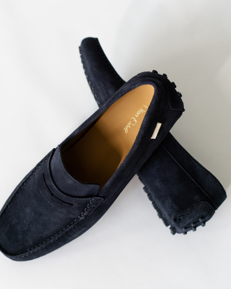 navy driving moccasins