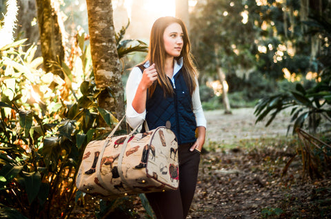 Alle Justyn styling the Huntley Equestrian English Duffle. Photo take by Nicole Schultz Photography