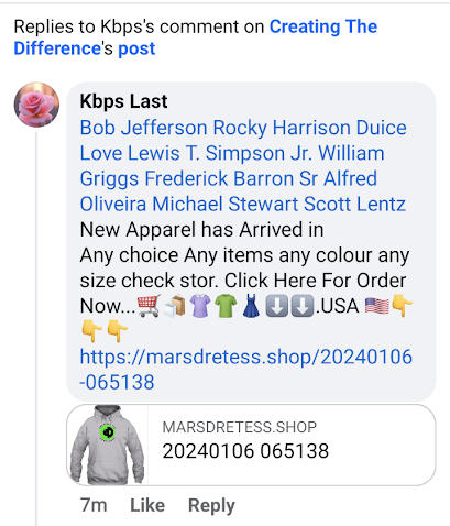 Image of Facebook comment from someone pretending to sell CtD Merchandise