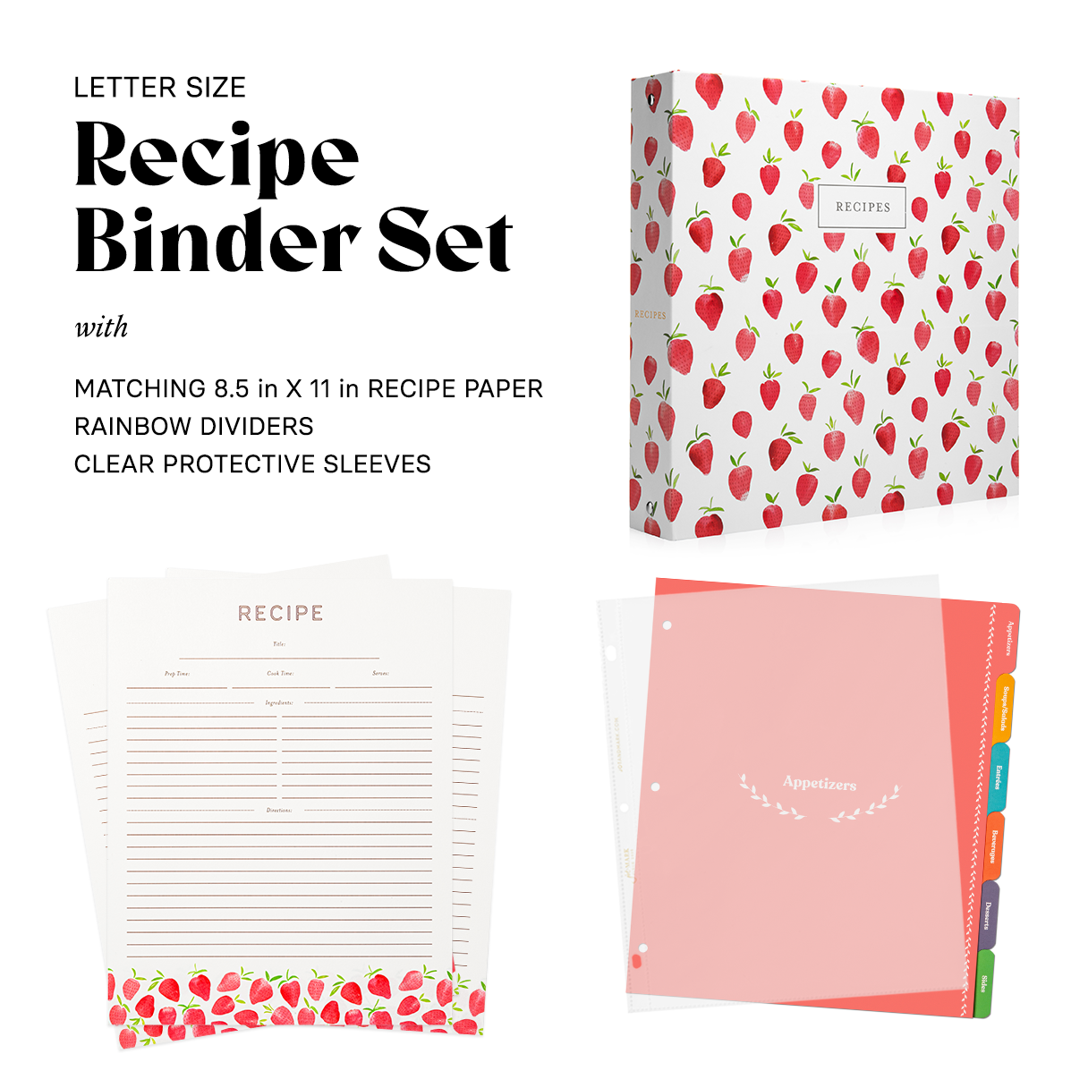 Recipe Binder Kit 8 5x11 Strawberry Wilds Full Page With Clear Pro Jot Mark