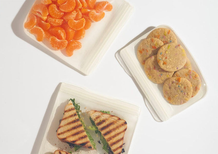 leftover foods in silicone bags