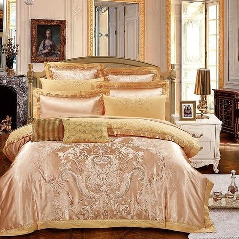 6pcs Satin Bedding Set Duvet Cover Fitted Sheet 4 Pillowcases Silk