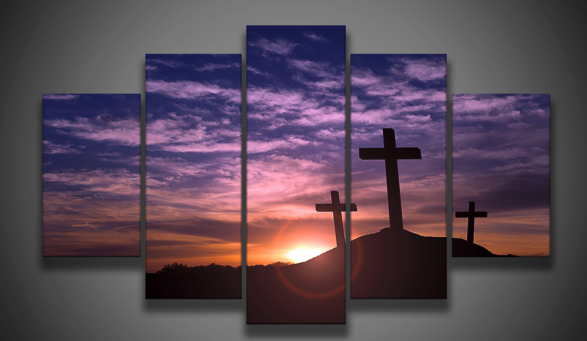 Three Crosses At Calvary-Medium Framed Christian Wall Art-Cross Canvas Mural
