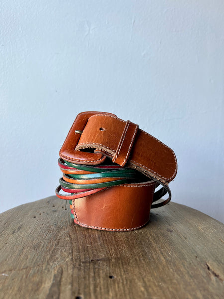 Vintage Rainbow Leather Belt 28-32"W
