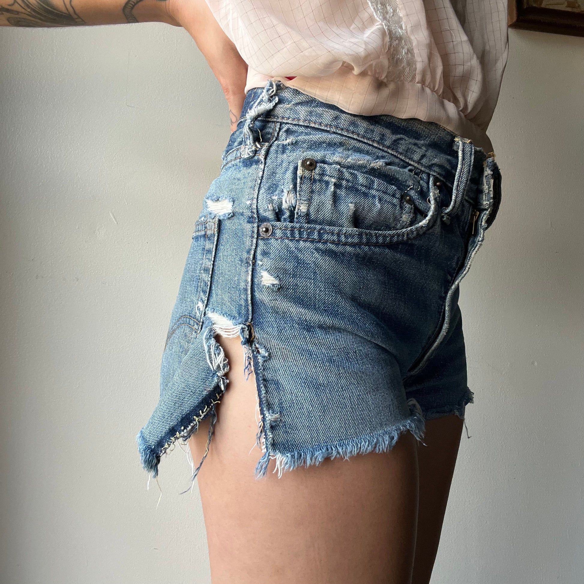 60s Levi's Single Stitch Distressed/Patched Shorts 28