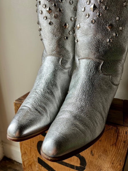 Vintage Bedazzled Metallic Made in Italy Cowboy Boots / women's 9