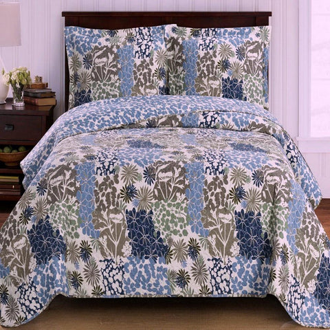 Tropical Hawaiian Blue Green Quilt Coverlet Set