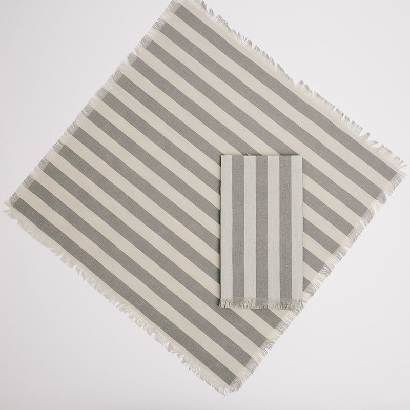Gray Striped Linen Napkin - Pressed Cotton