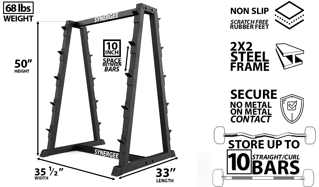 Synergee Fixed Barbell Storage Rack Features