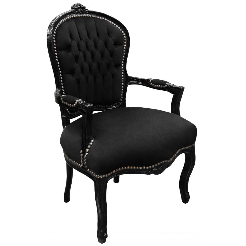Baroque Armchair - Black Velvet on Black - LUXE FURNITURE