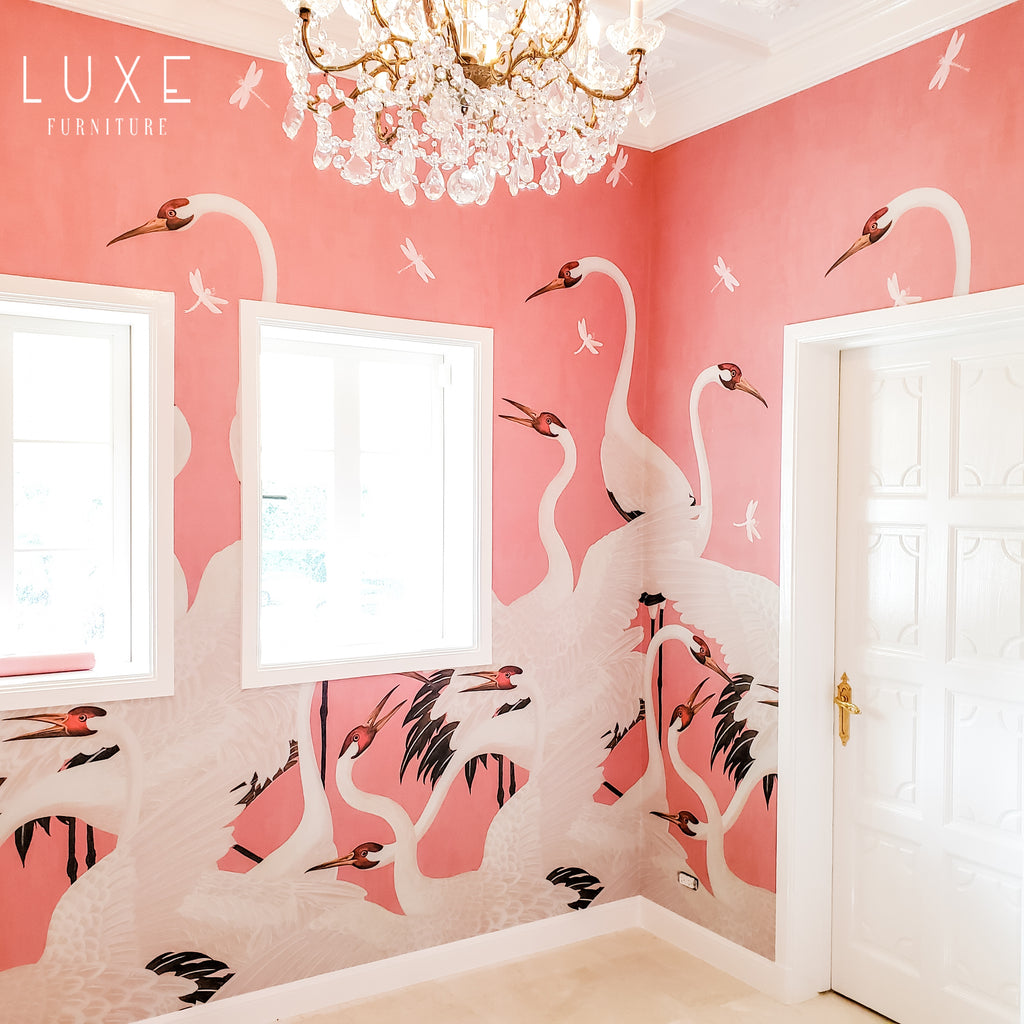 Gucci Heron Print Wallpaper - Pink – Luxe Furniture Inc