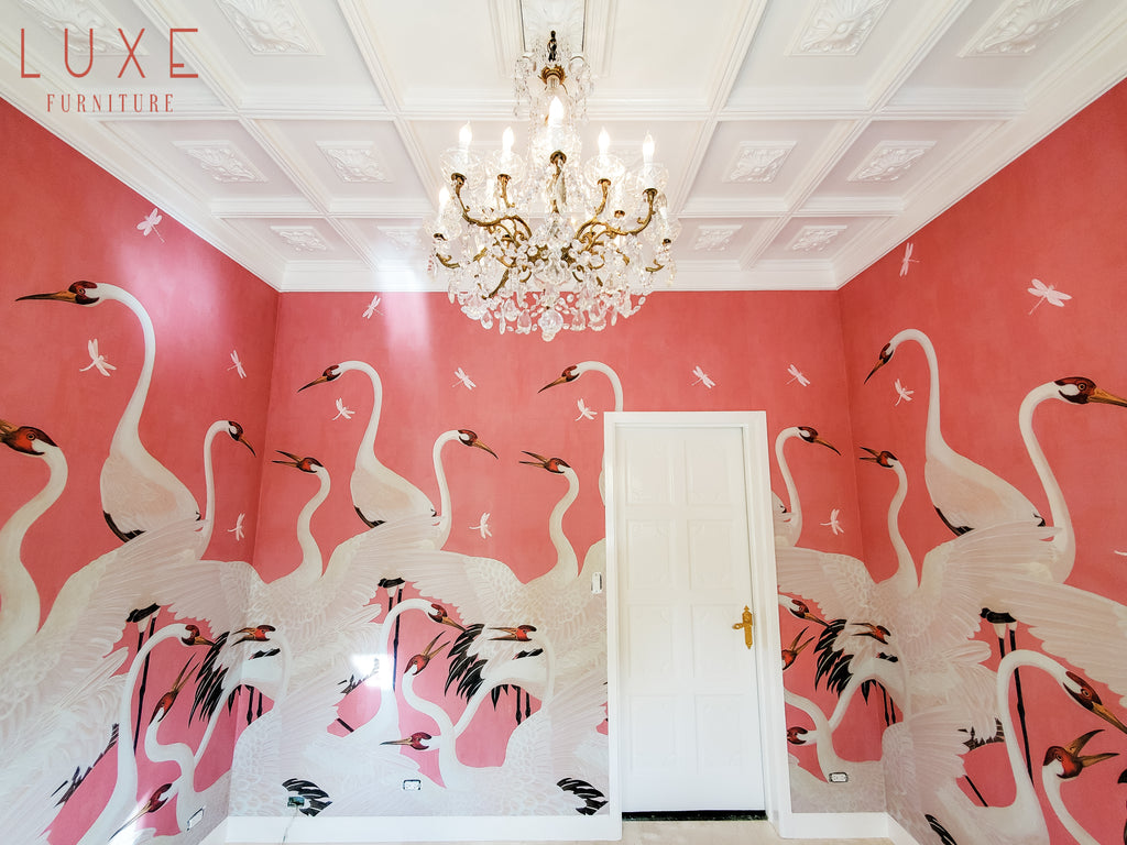 Custom Gucci Pink Heron Crane Wallpaper Mural Panels  a Pair  Chairish