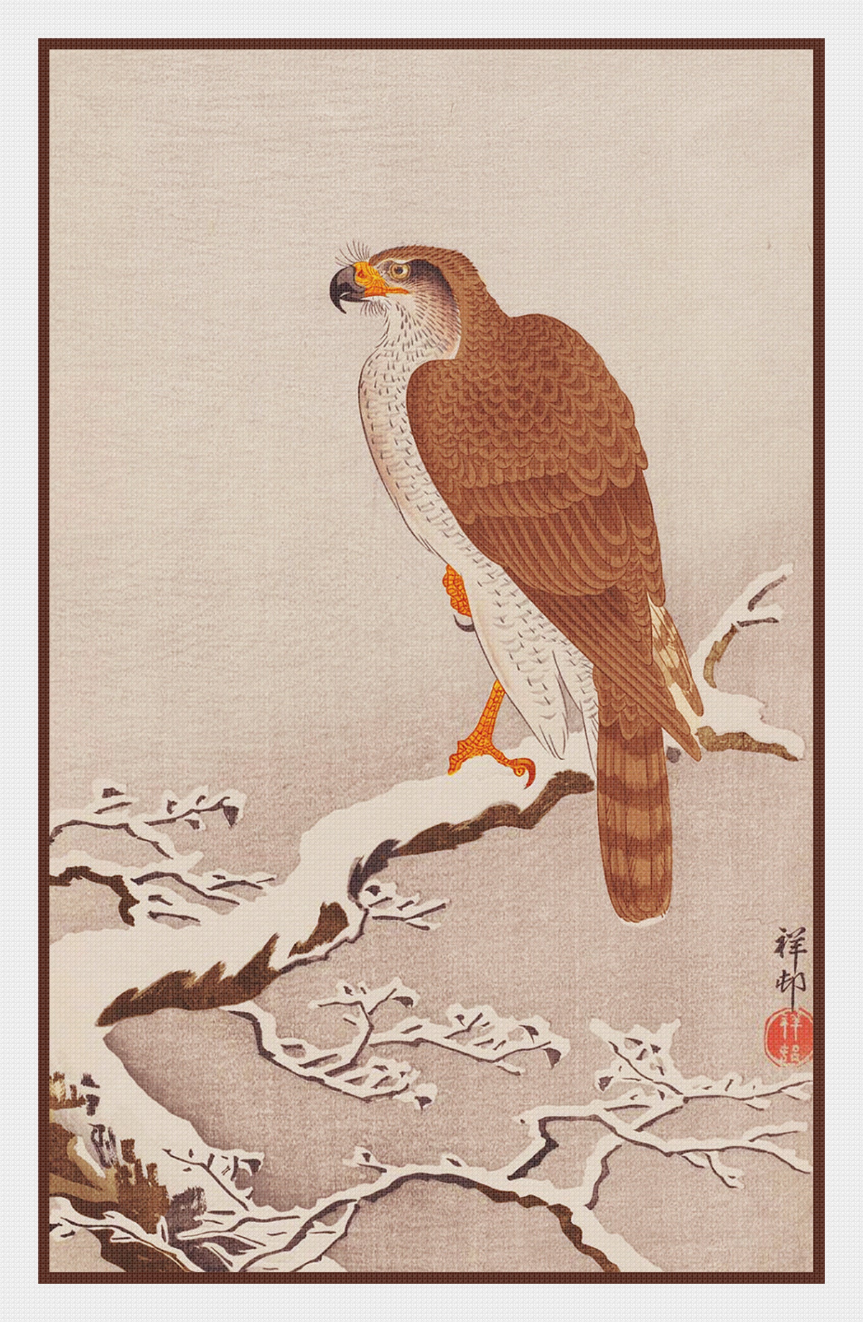 Japanese Artist Ohara Shoson S Eagle Bird On A Snowy Branch Counted Cr Orenco Originals Llc