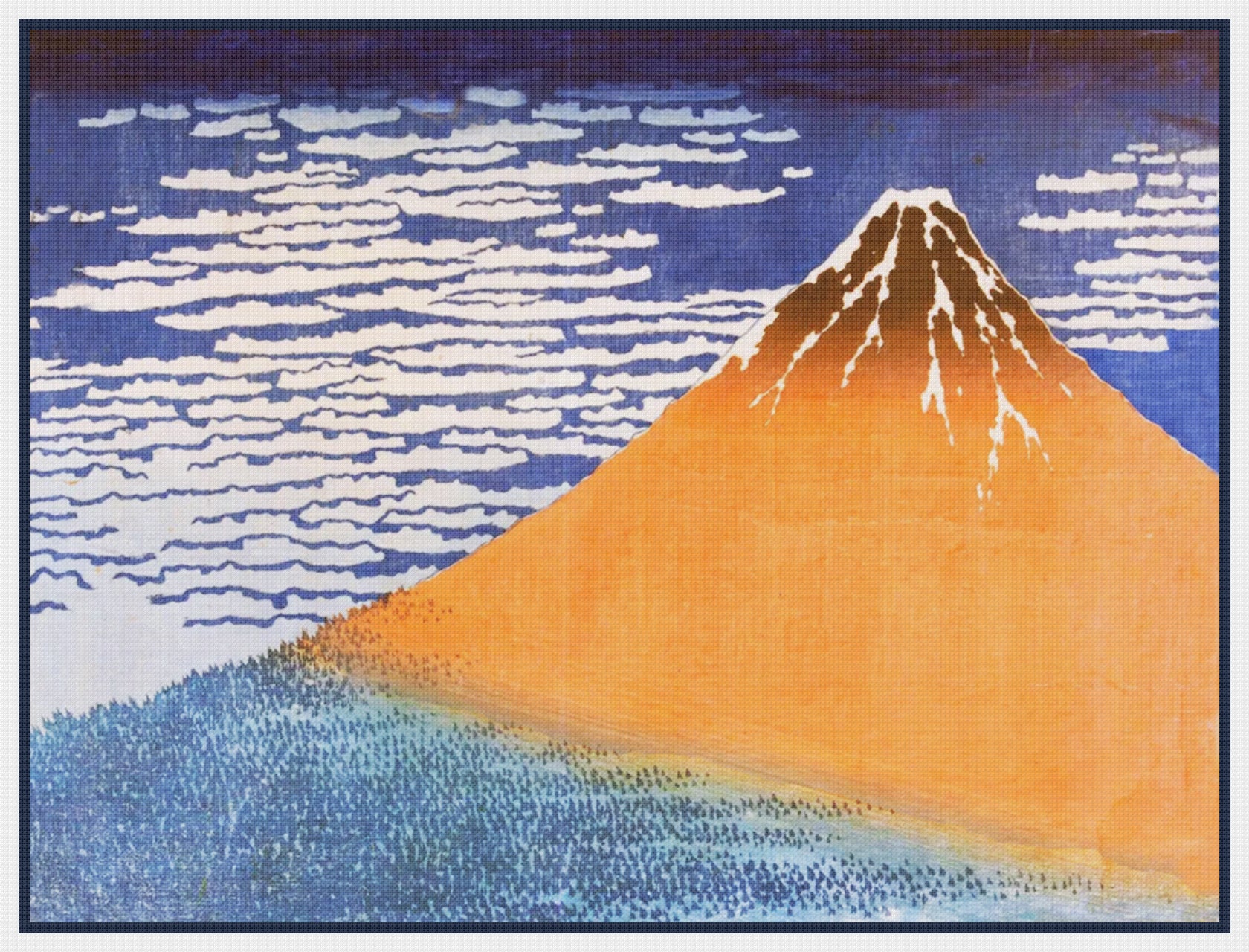 Asian Japanese Mount Fuji Fine Wind by Hokusai Counted Cross Stitch Pa ...