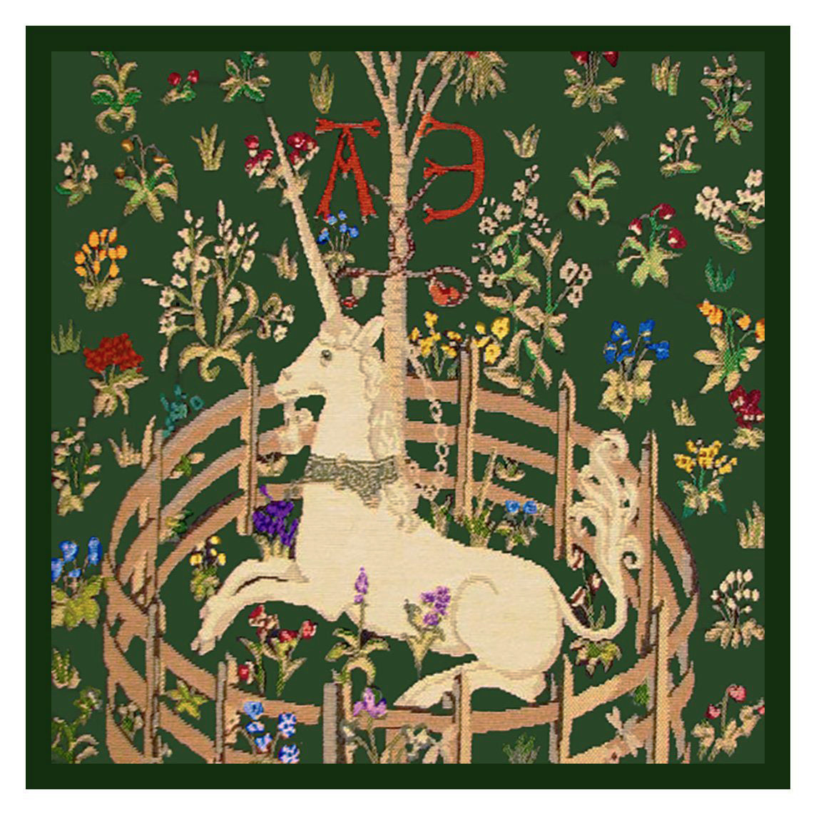 Detail of Unicorn in Captivity Green Background from The Hunt for the ...