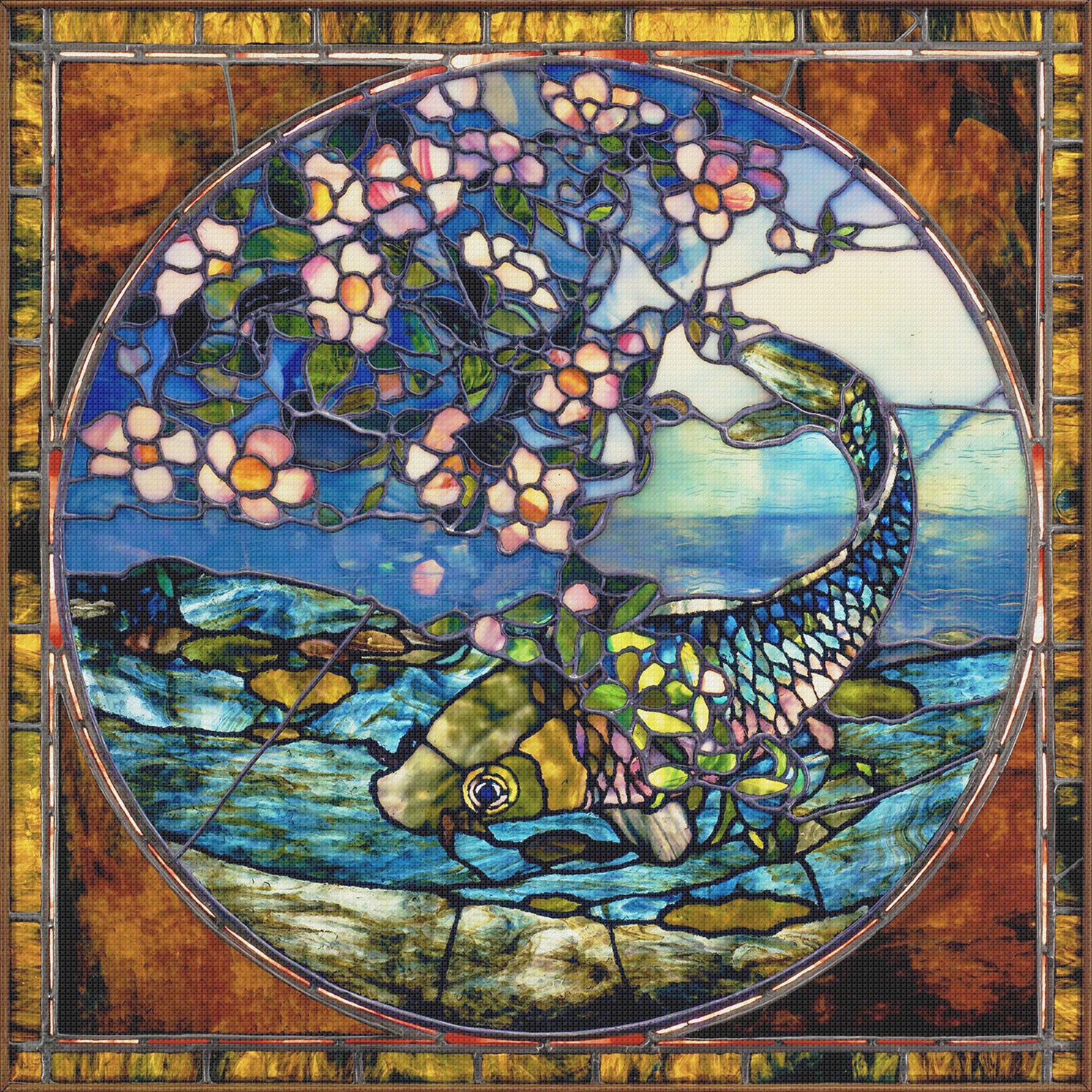 Carp Fish In A Pond Inspired By John Lafarge Counted Cross Stitch Patt Orenco Originals Llc