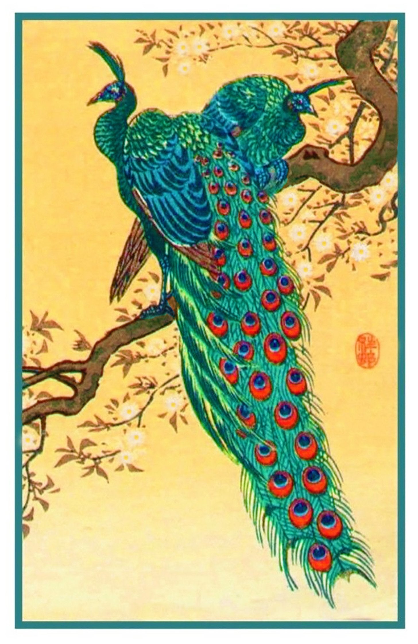 Japanese Artist Ohara Shoson's Peacocks on a Branch Counted Cross Stit ...