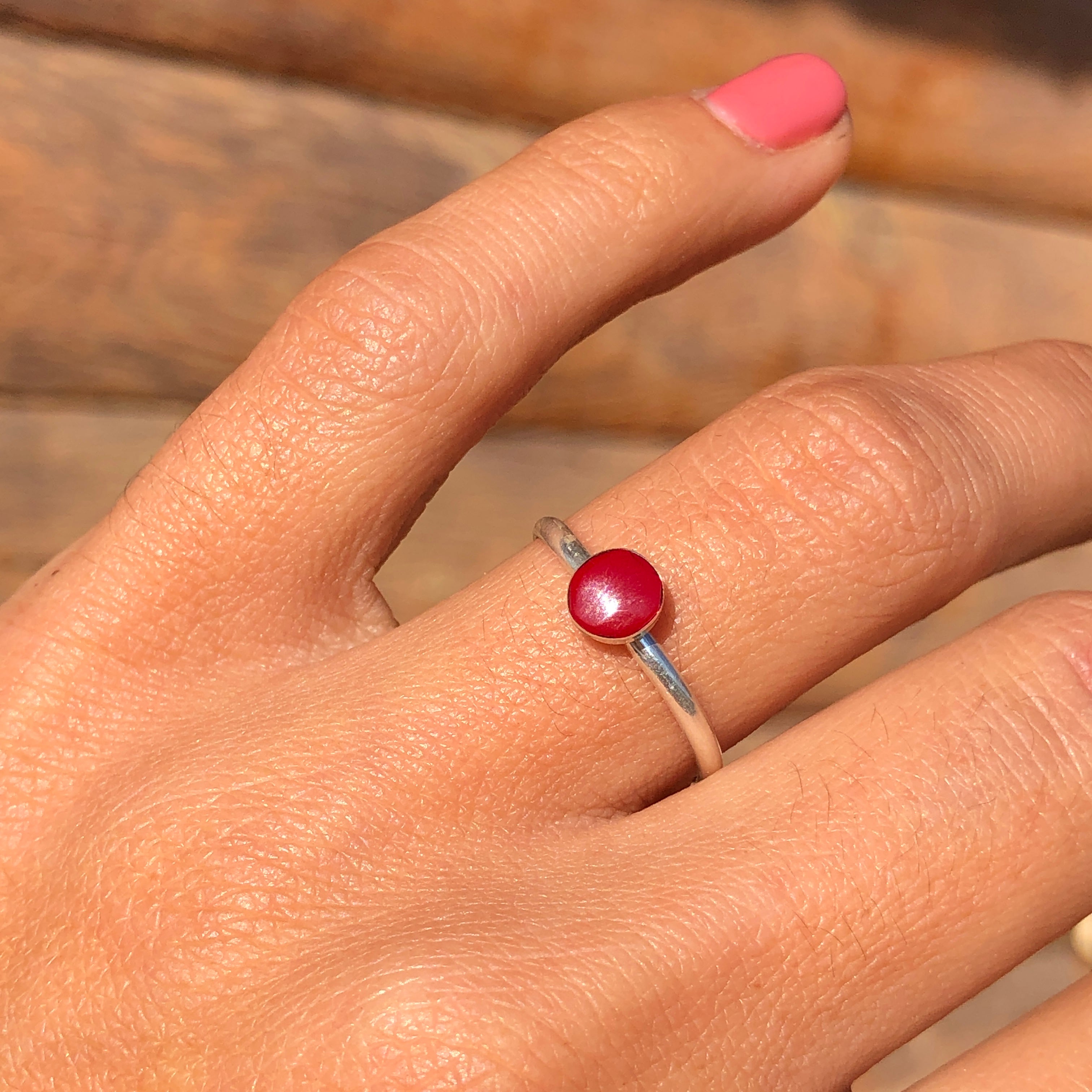 Dainty Round Coral Ring