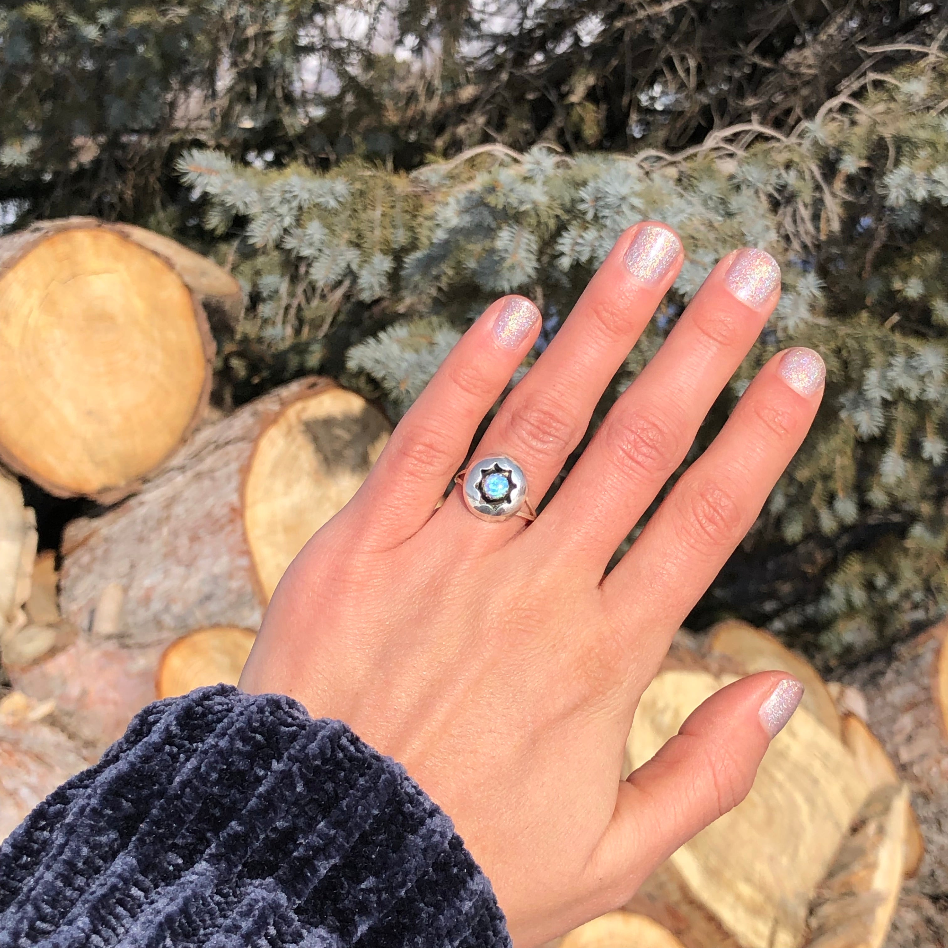 Blue Opal Sun Ring