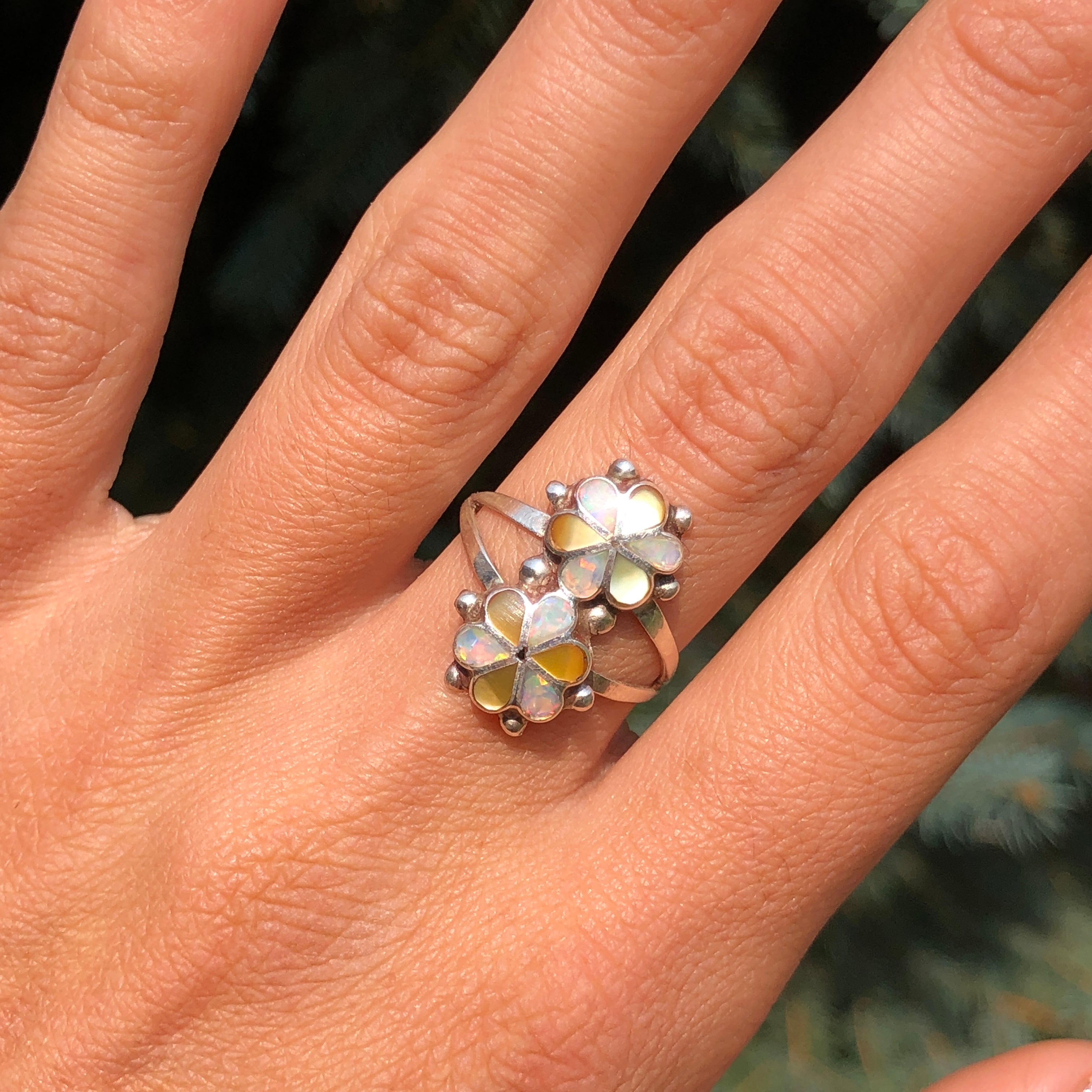 Sunny Yellow & White Opal Flower Ring