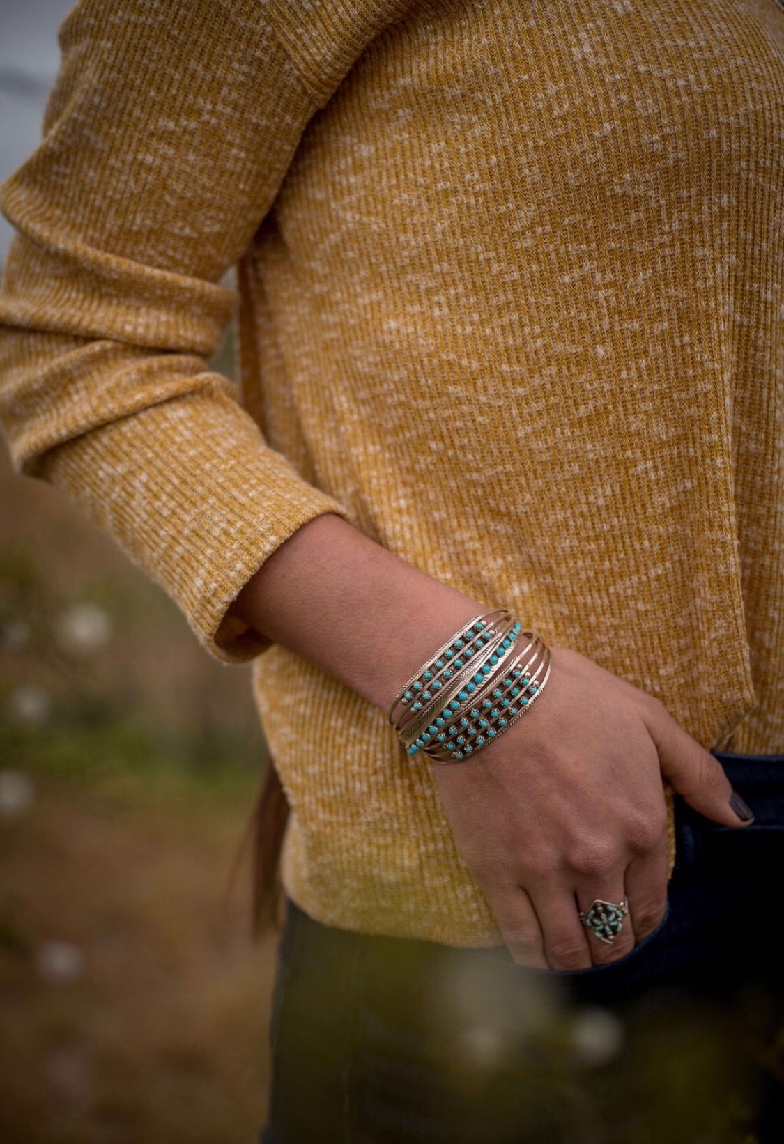 Feather and Turquoise Dot Bracelet